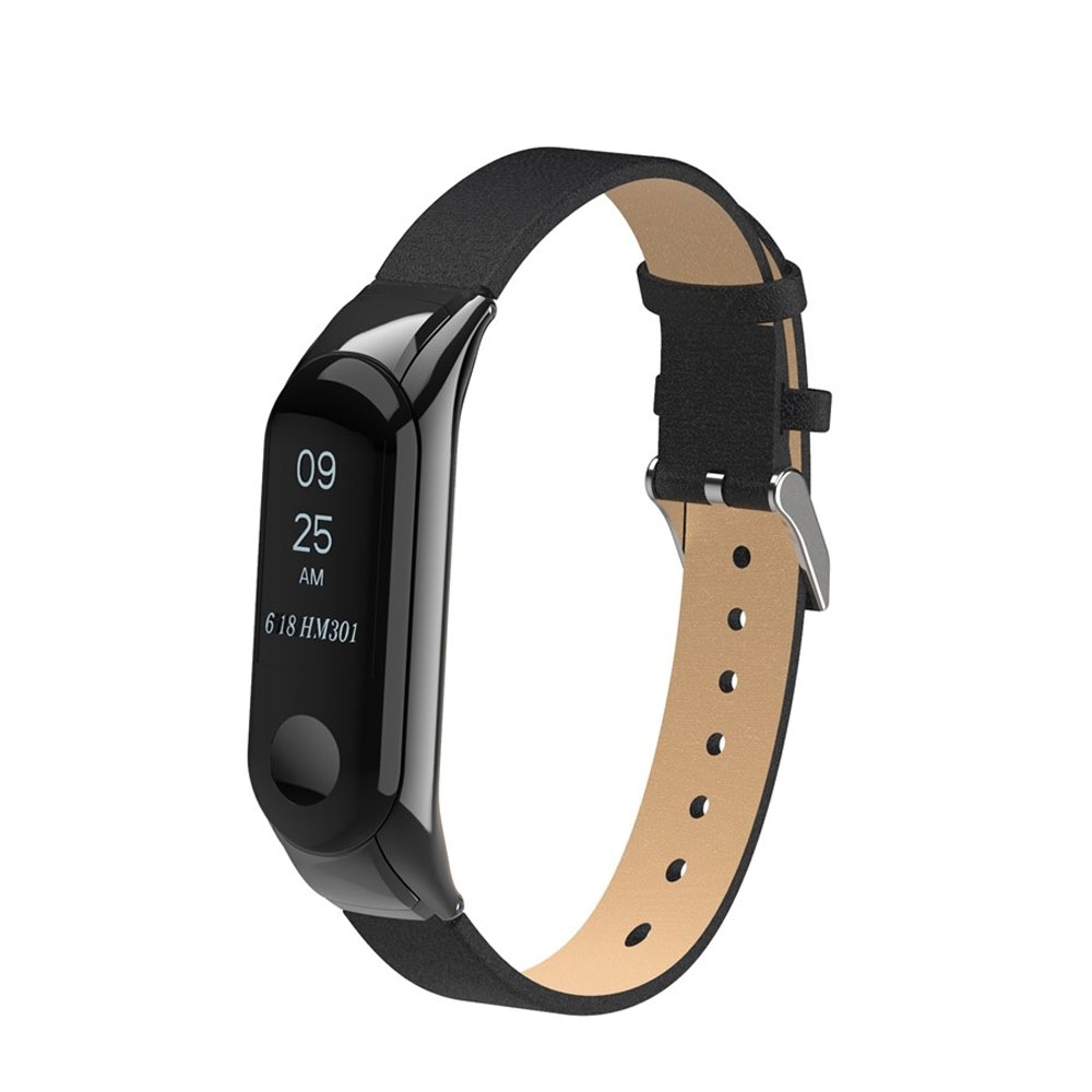 (Gr. S) Xiaomi Mi Band 4 / Mi Band 3 Echtleder Ersatz Armband (Gelenkumfang 151-210 mm) - Schwarz