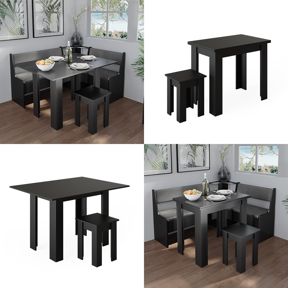 Vicco Küchentisch Esstisch Esszimmertisch Roman Schwarz 90 cm modern Eckbankgruppe Esszimmergruppe Küchensitzgruppe Sitzbankgruppe Küchenmöbel Esszimmermöbel Sitzhocker Tischhocker