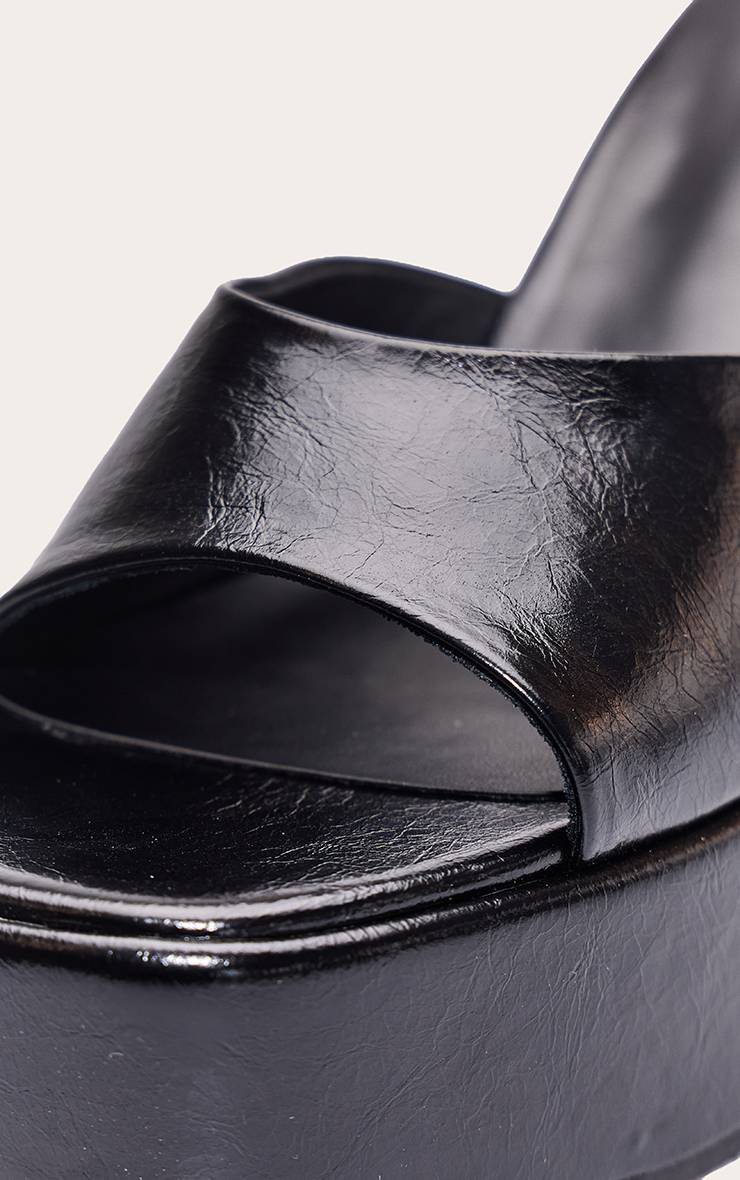 Noir Mules Compensées Vernies Plissées