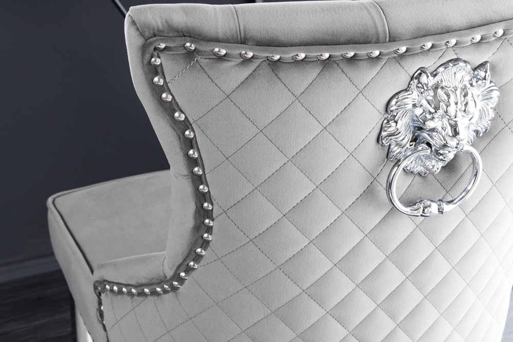 Design Barhocker CASTLE DELUXE grau Samt silber Edelstahl mit Lehne Chesterfield
