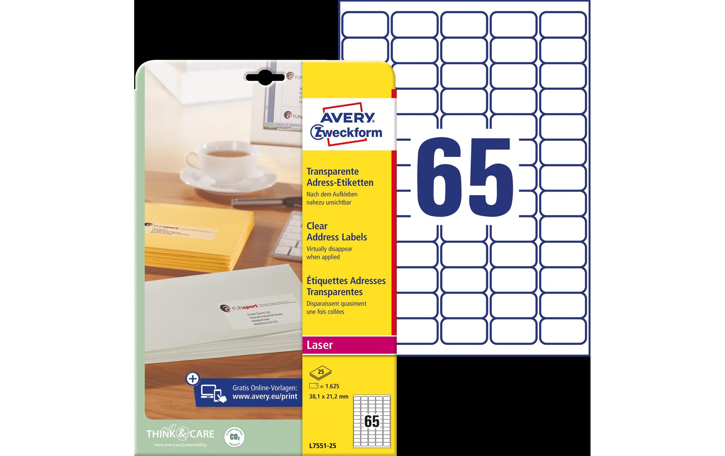 Adressetiketten 38.1 x 21.2 mm, 25 BlattTransparente Adressetiketten