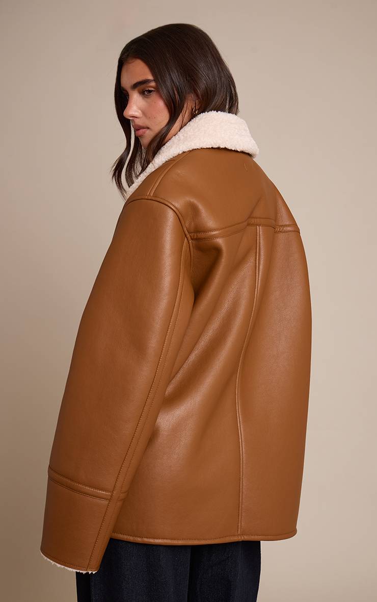 Marron Manteau Aviateur Col Montant En Synthétiquecuir