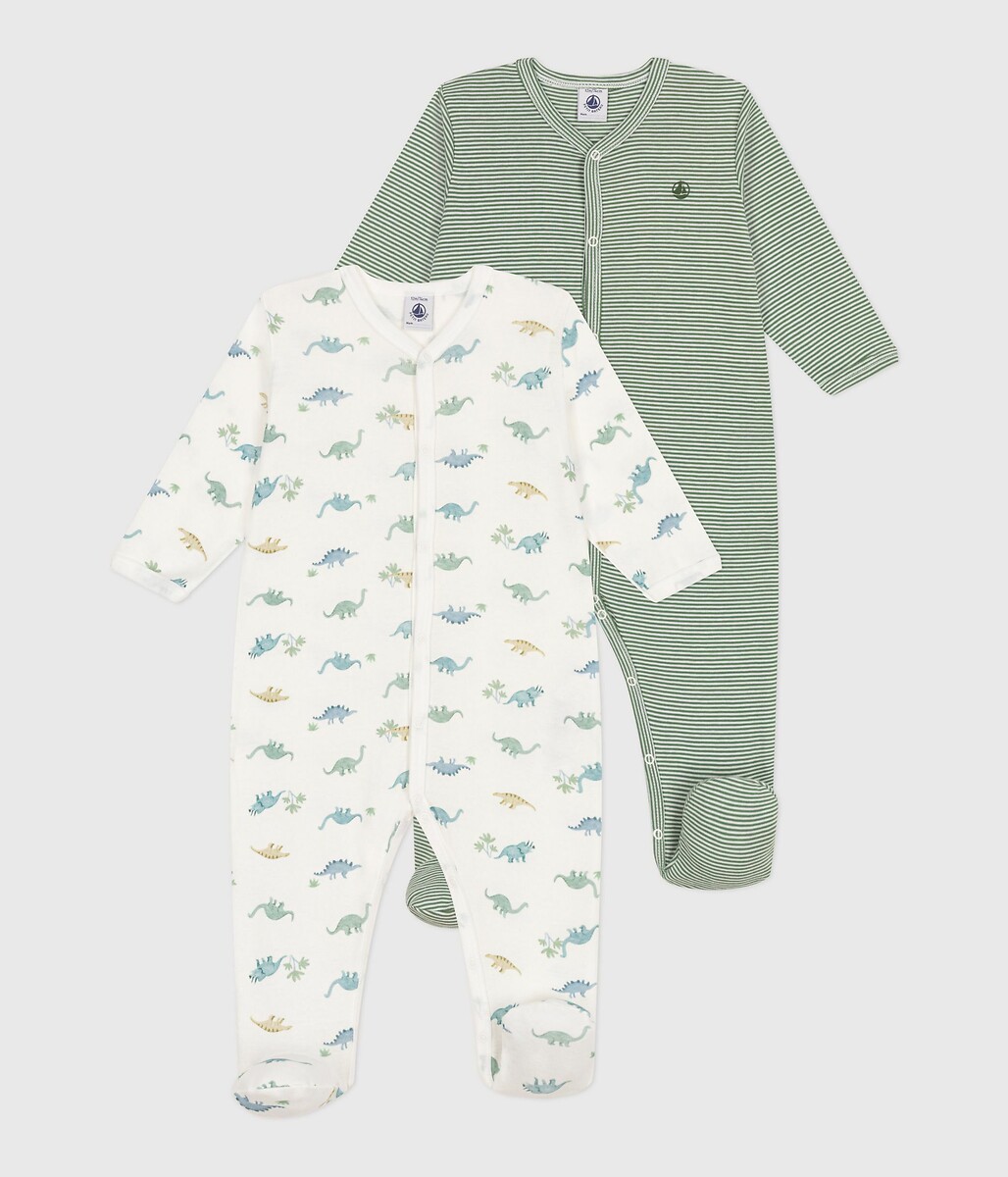 PETIT BATEAU<br>Conjunto de 2 pijamas com estampa de dinossauro e listras