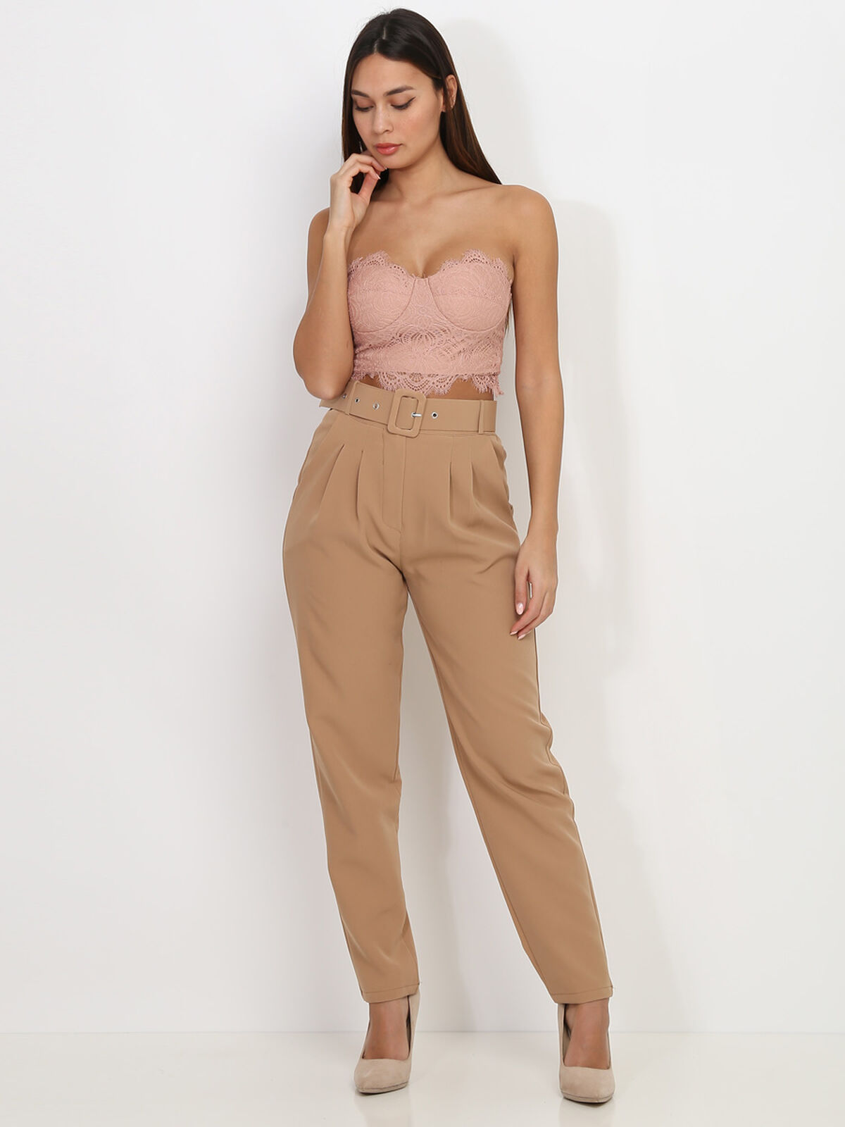 Top bustier en dentelle- Rose