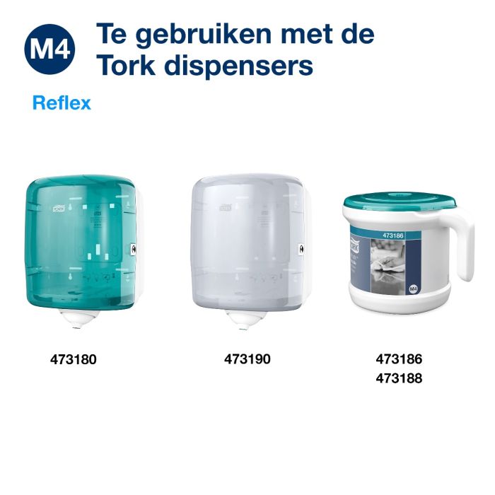 Tork 473391 6st Reflex Wiping Plus Centerfeed Poetspapier 2lgs blauw, pak à 6 rol (473391)