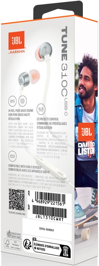 JBL Tune 310 USB C in-ear høretelefoner (hvid)