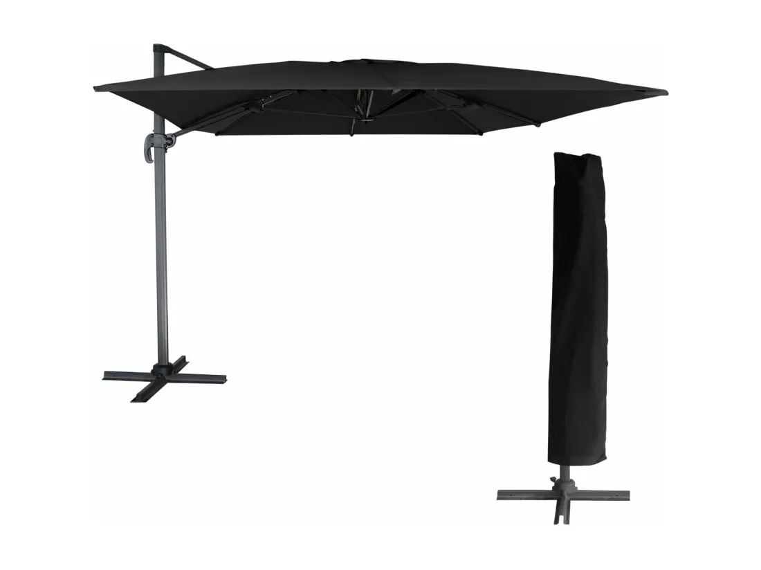 Parasol déporté MOLOKAI rectangulaire 3x4m noir + housse - HAPPY GARDEN
