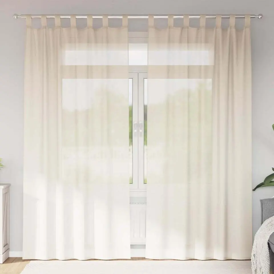 vidaXL Gordijnen van voile met lussen - Crème - 140x225 cm - Stof - 2 Stuks