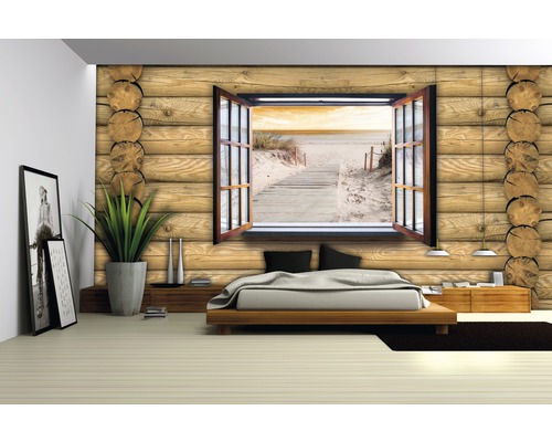 Vliesbehang 2222 VEXXL Houten Raam Strand 3-delige set 312 x 219 cm