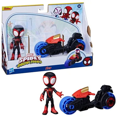 Hasbro Marvel Spidey and His Amazing Friends Figur mit Motorrad, 1 Packung, 4-fach sortiert