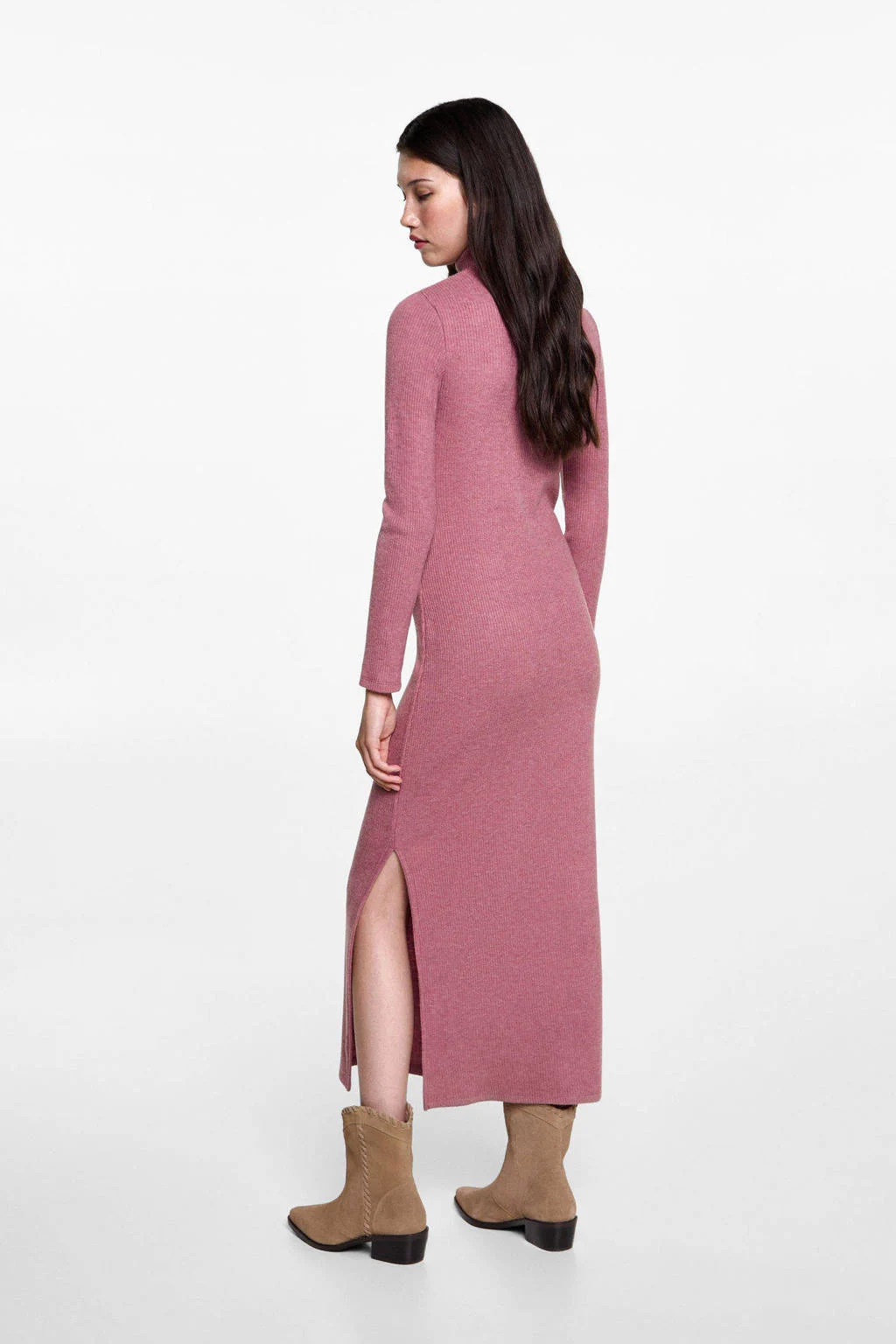 MANGO TEEN ribgebreide maxi jurk oudroze