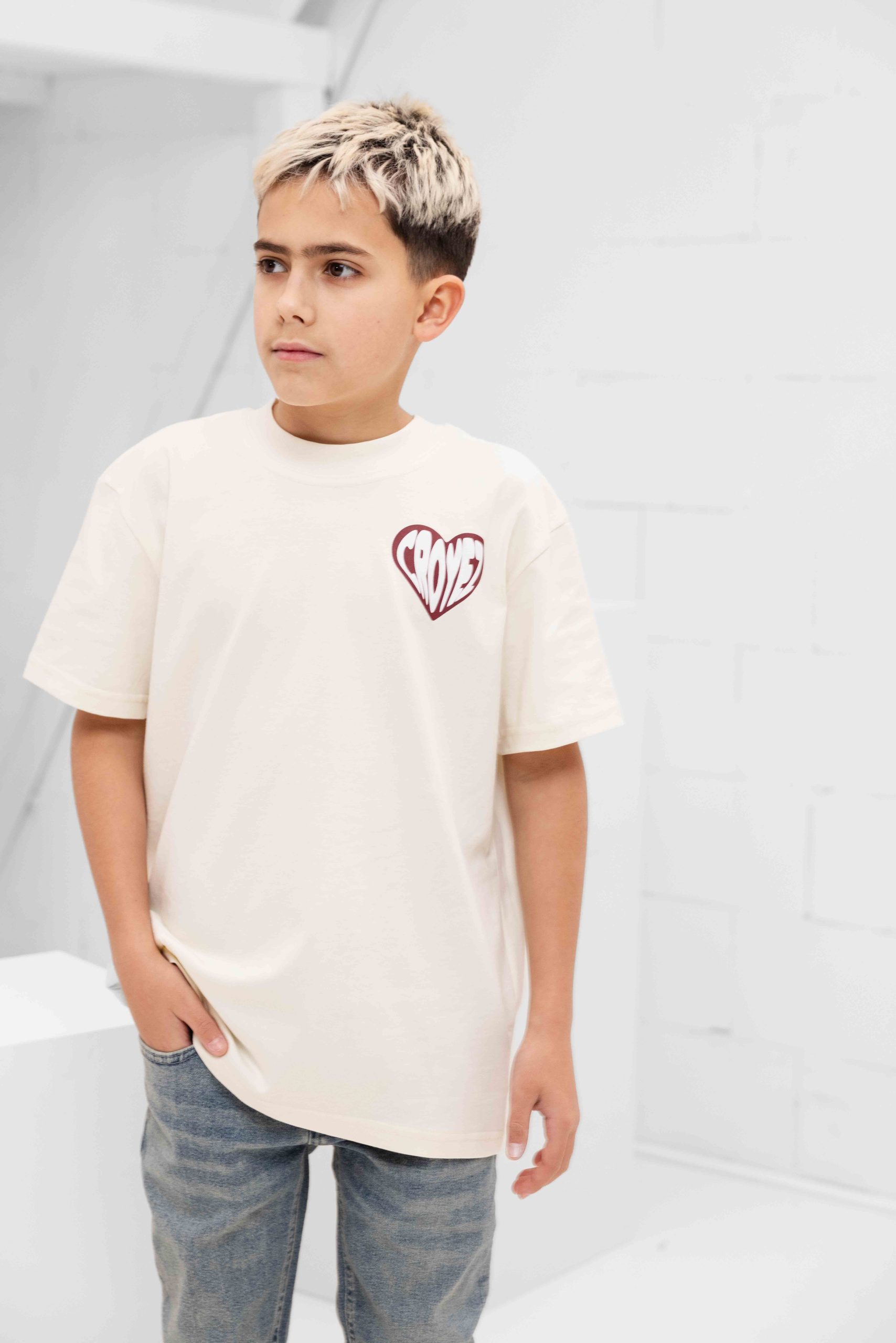 Croyez Mini Puffed Heart T-Shirt Kids Gebroken Wit