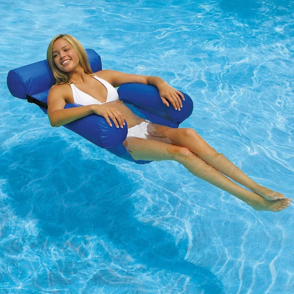(120cm) Aufblasbare Wasser Luftmatratze Wasserhängematte Schwimmstuhl mit Rückenlehne - Blau
