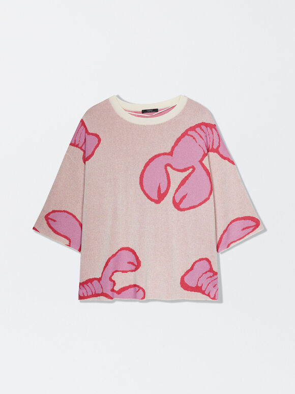 Suéter de gola redonda em jacquard - Multicolorido