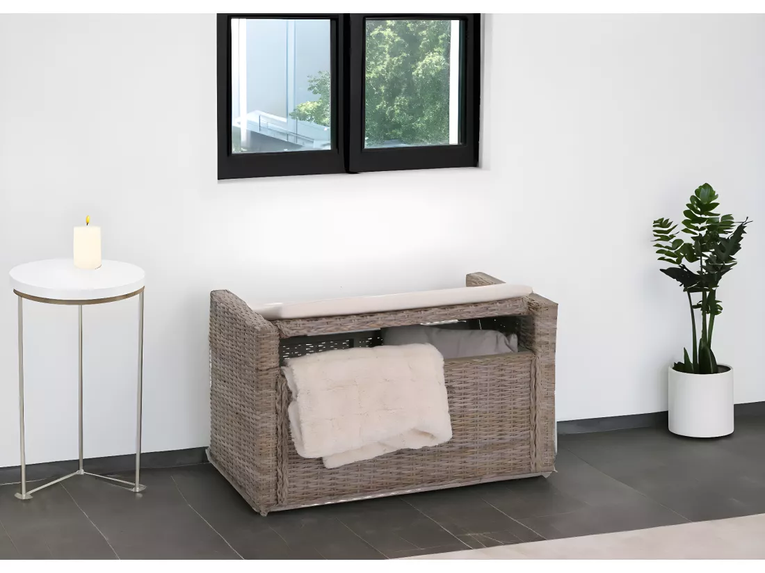 Banc Genua Rattan Compartiment de rangement, kubu, gris