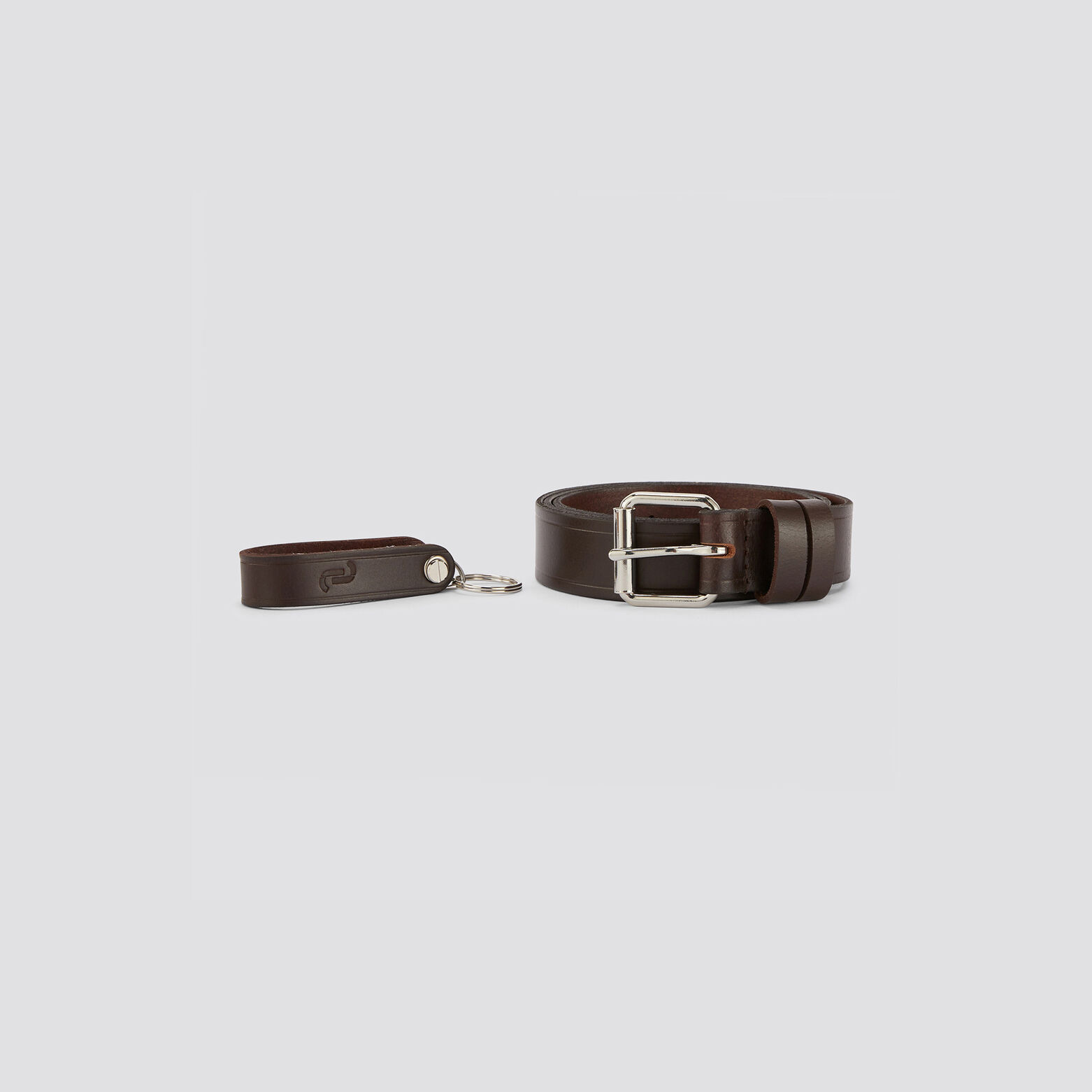 Coffret ceinture avec porte-clefs assorti Marron