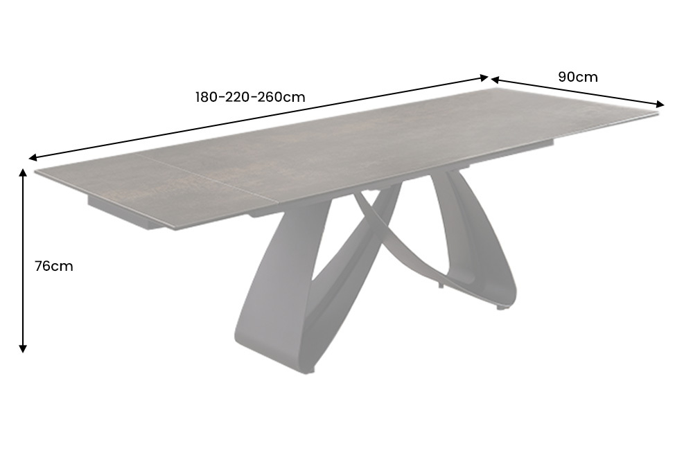Ausziehbarer Esstisch INFINITY 180-260cm rost Keramik Marmor schwarz Metall