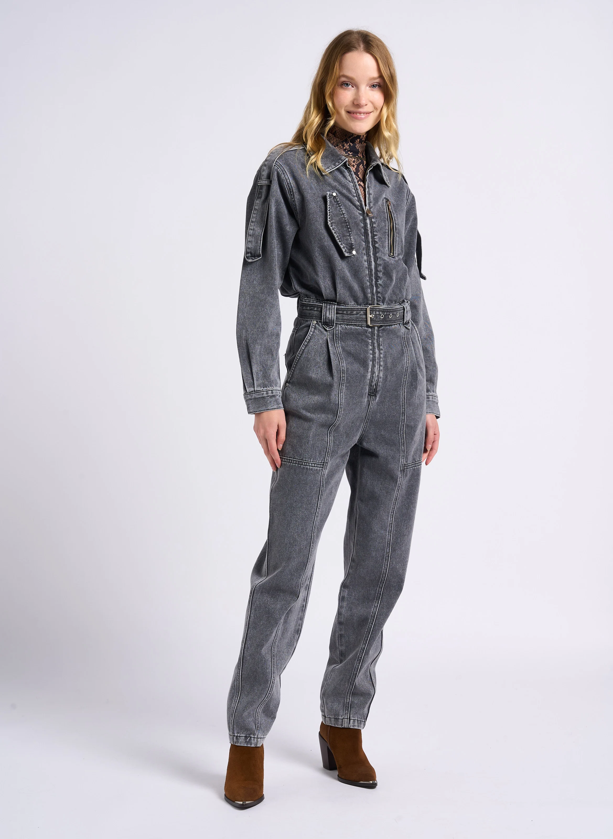 TANGO - Combinaison denim en coton mélangé | Noir