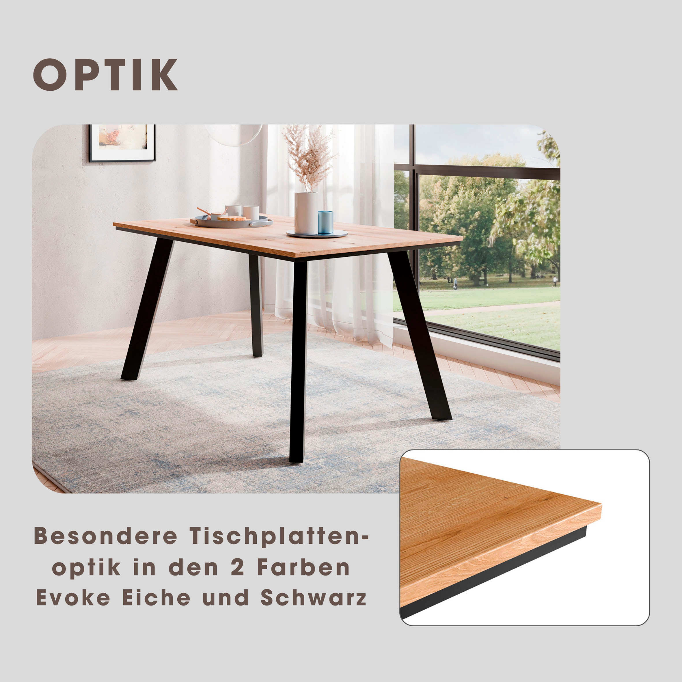 GOODproduct Essgruppe »Genf Tischgruppe, Esstisch plus 4 Stühle« Set, Otto's DAUERTIEFPREIS, 5 Stk. tlg. Küchentisch, 4 Stühle, moderne Tischplatte in eiche/schwarz