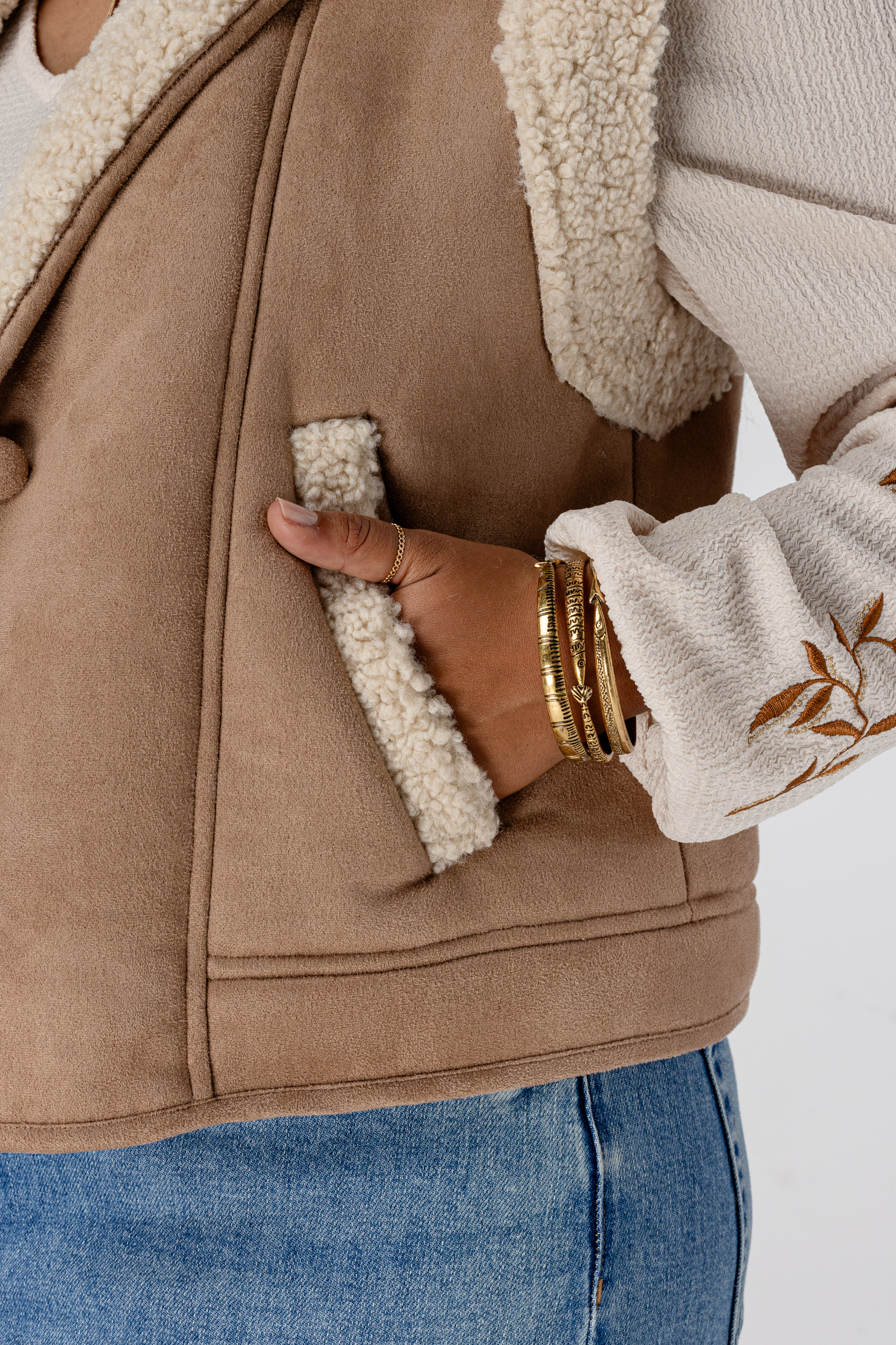 Gilet met teddy voering camel