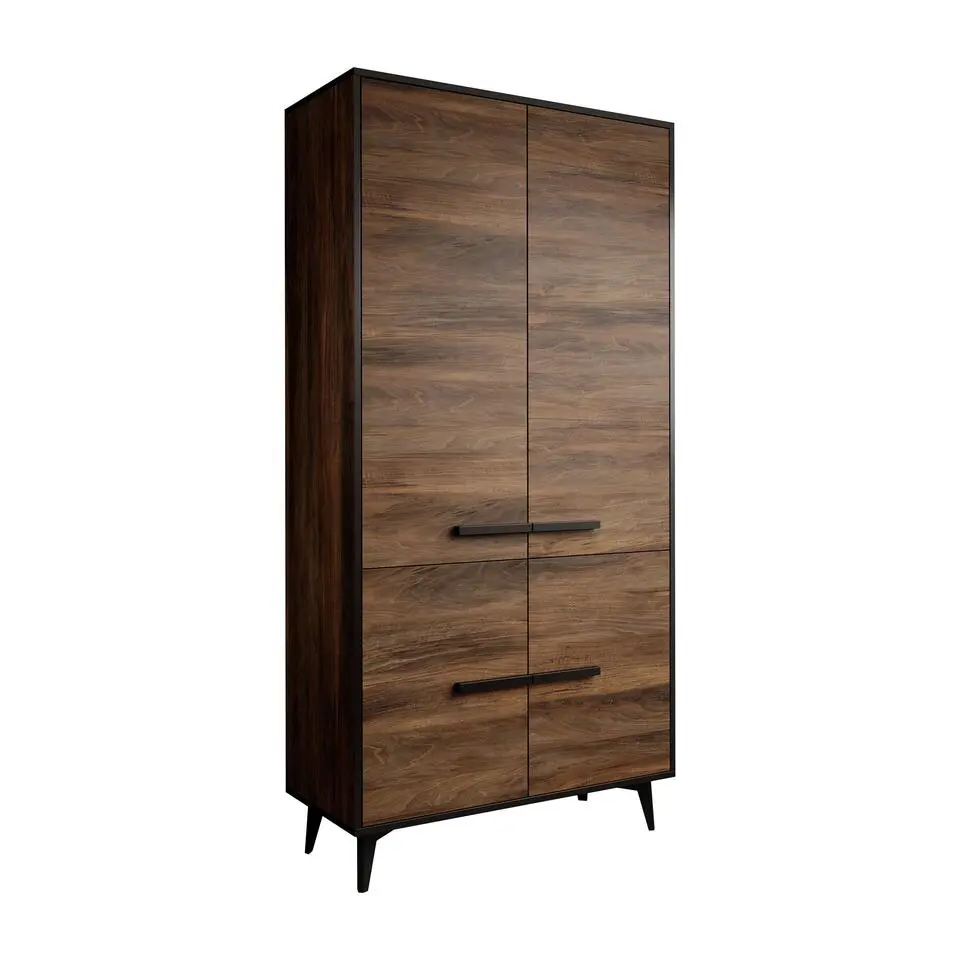 Meubella - Kledingkast Frey - Donker eiken - Zwart - 92 cm