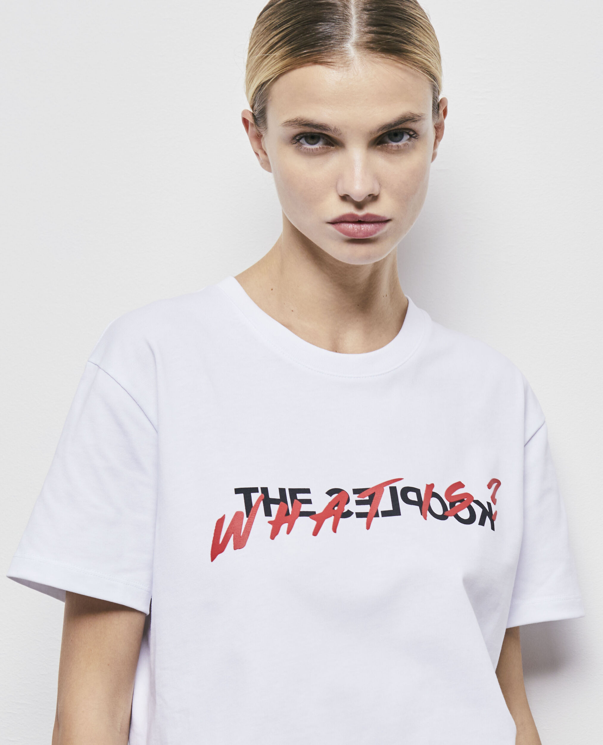 T-shirt blanc coton imprimé What is