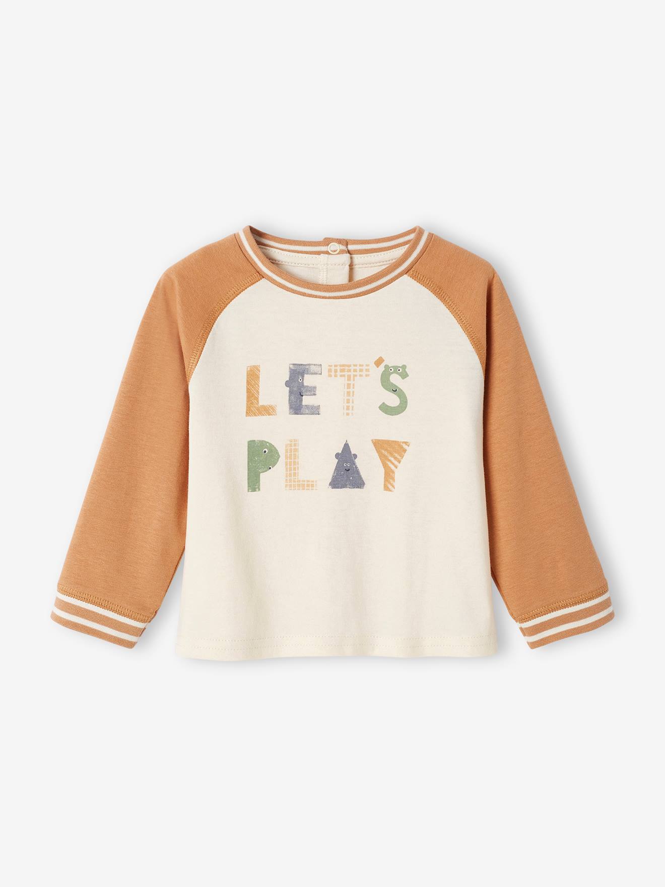 Camiseta de manga comprida em blocos de cores na cor cru para bebê