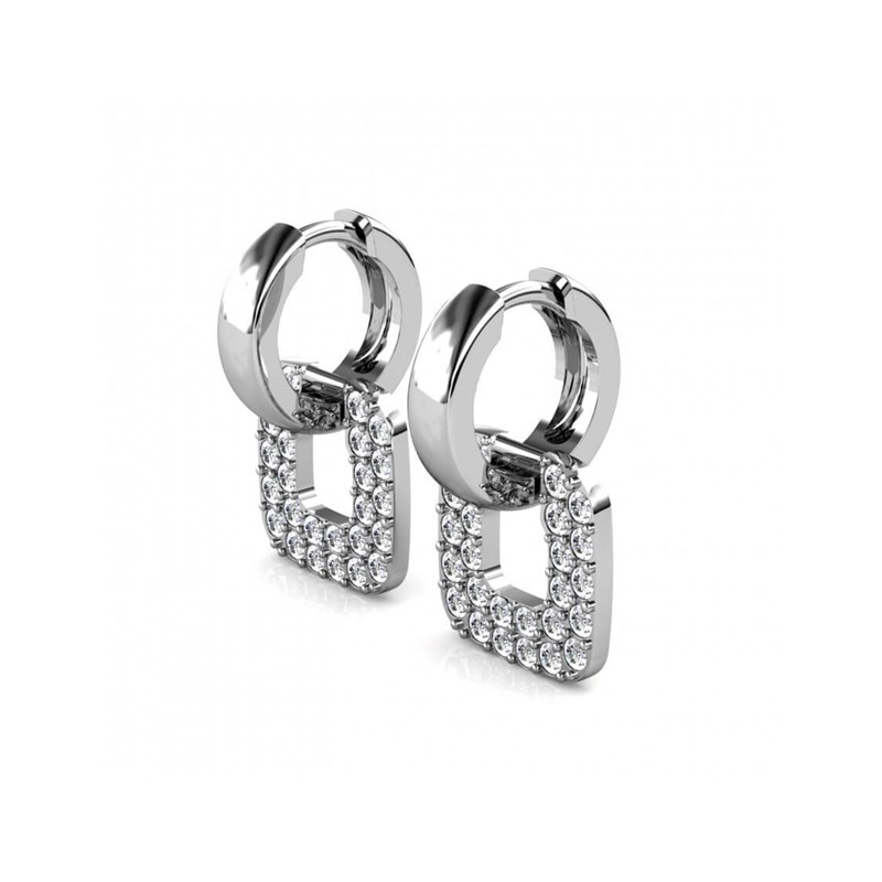 Boucles d'oreilles Classic Square - Argenté et Cristal