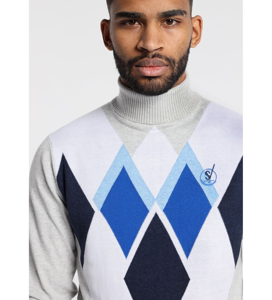 Camisa de gola alta com seis válvulas e estampa de diamantes, cor real
