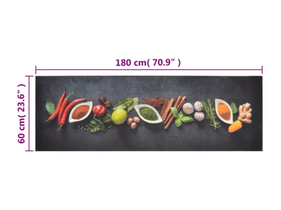 Tapis de cuisine lavable impression d'épices 60x180 cm velours
