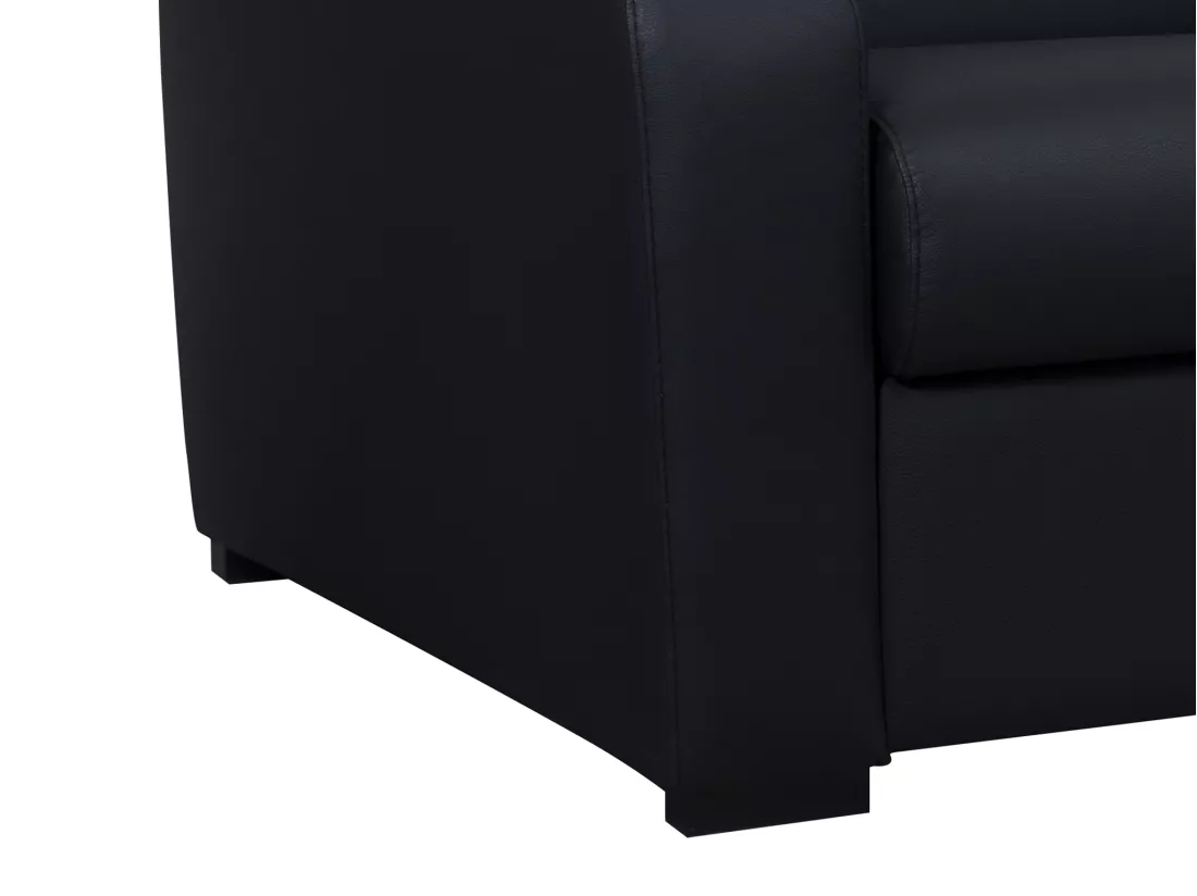 Canapé 4 places convertible express en cuir noir matelas 13 cm BEVIS