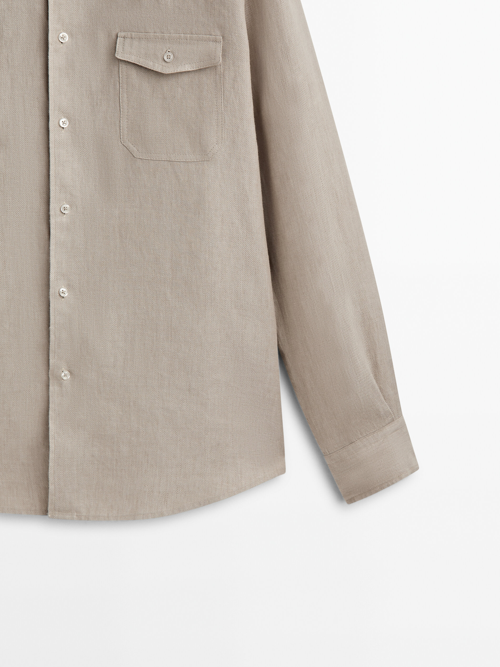 Camisa de linho com bolsos, modelagem regular, Edição Limitada - Bege