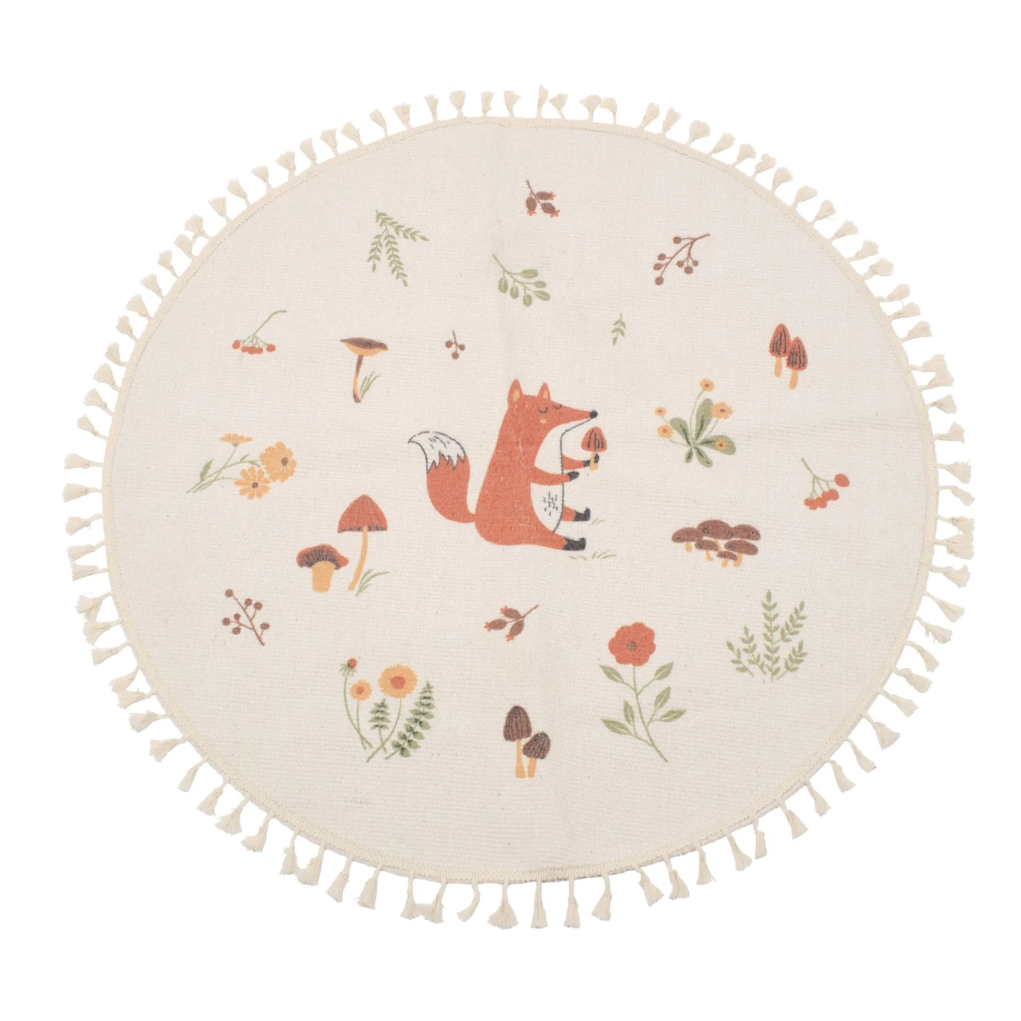 Attitudes Import Tapis Rond avec Franges - Renard