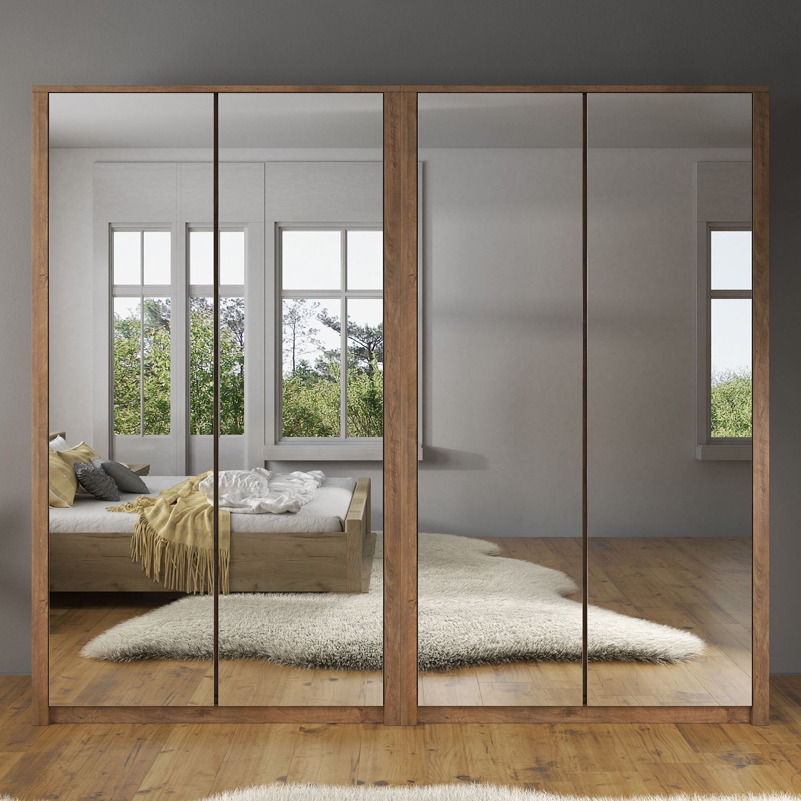 Meubella - Kledingkast Malibu - Eiken - 226 cm - Met spiegel