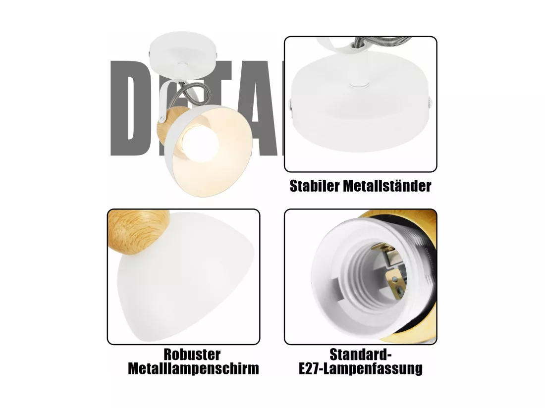 NETTLIFE Spot de plafond vintage noir E27 orientable 350° lampe de couloir rétro métal industriel orientable
