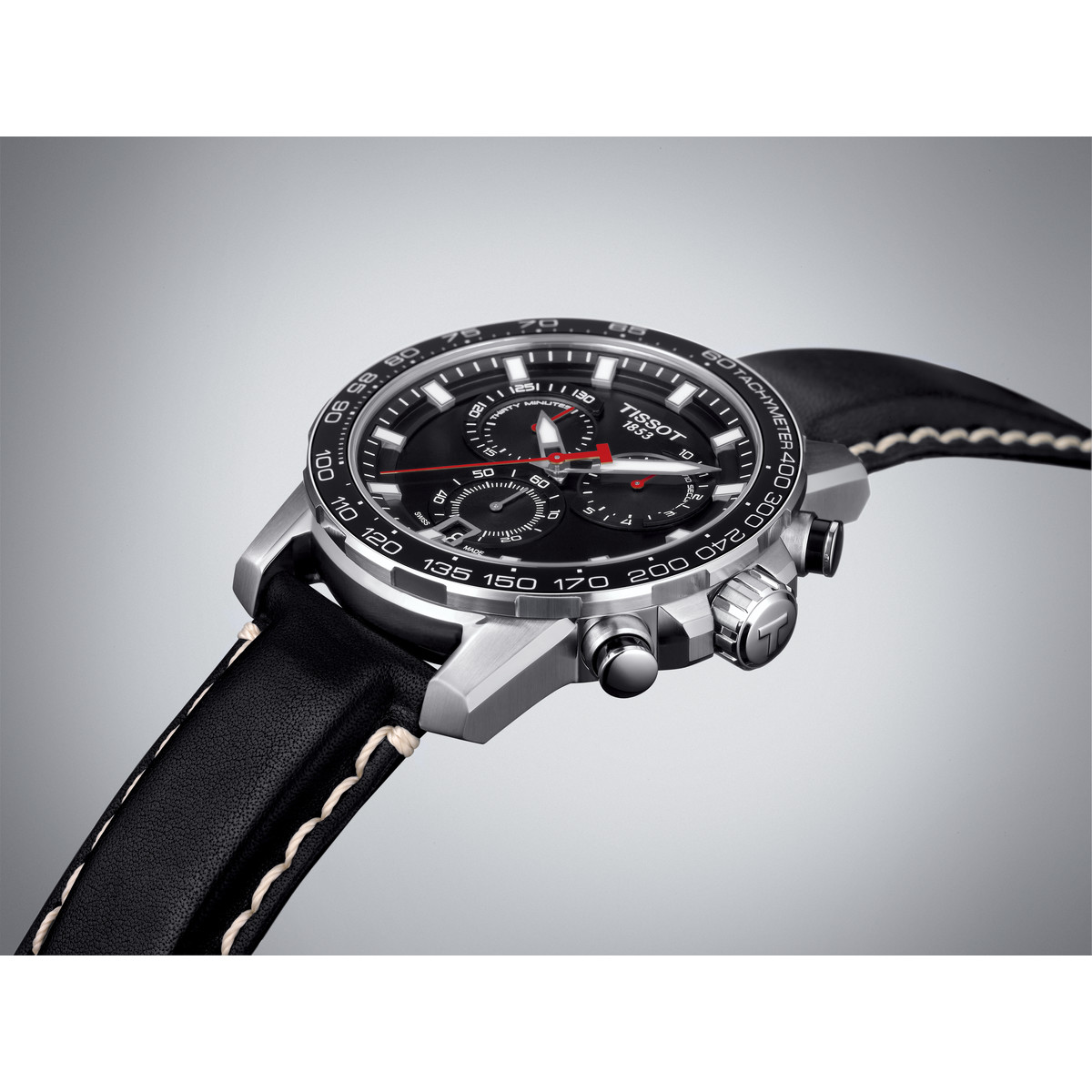Montre Tissot homme chronographe  acier cuir noir