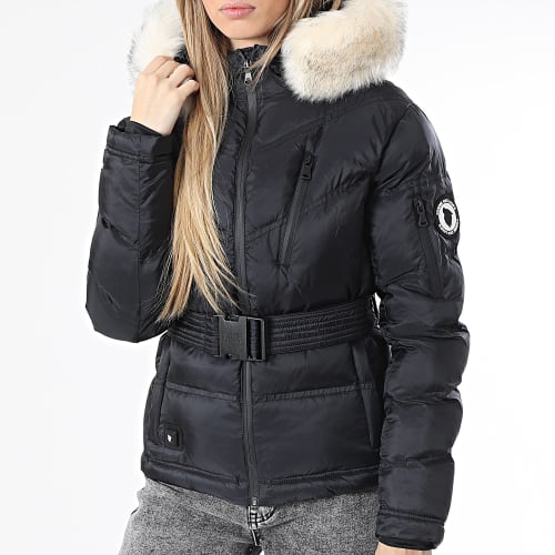 Doudoune Chauffante Capuche Fourrure Femme Iron Lady Noir Blanc