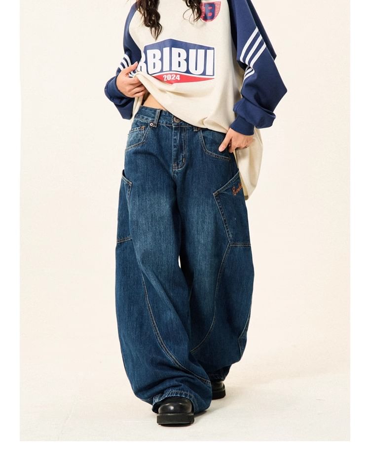 Rosesand - Lage taille gewassen losse wijde jeans