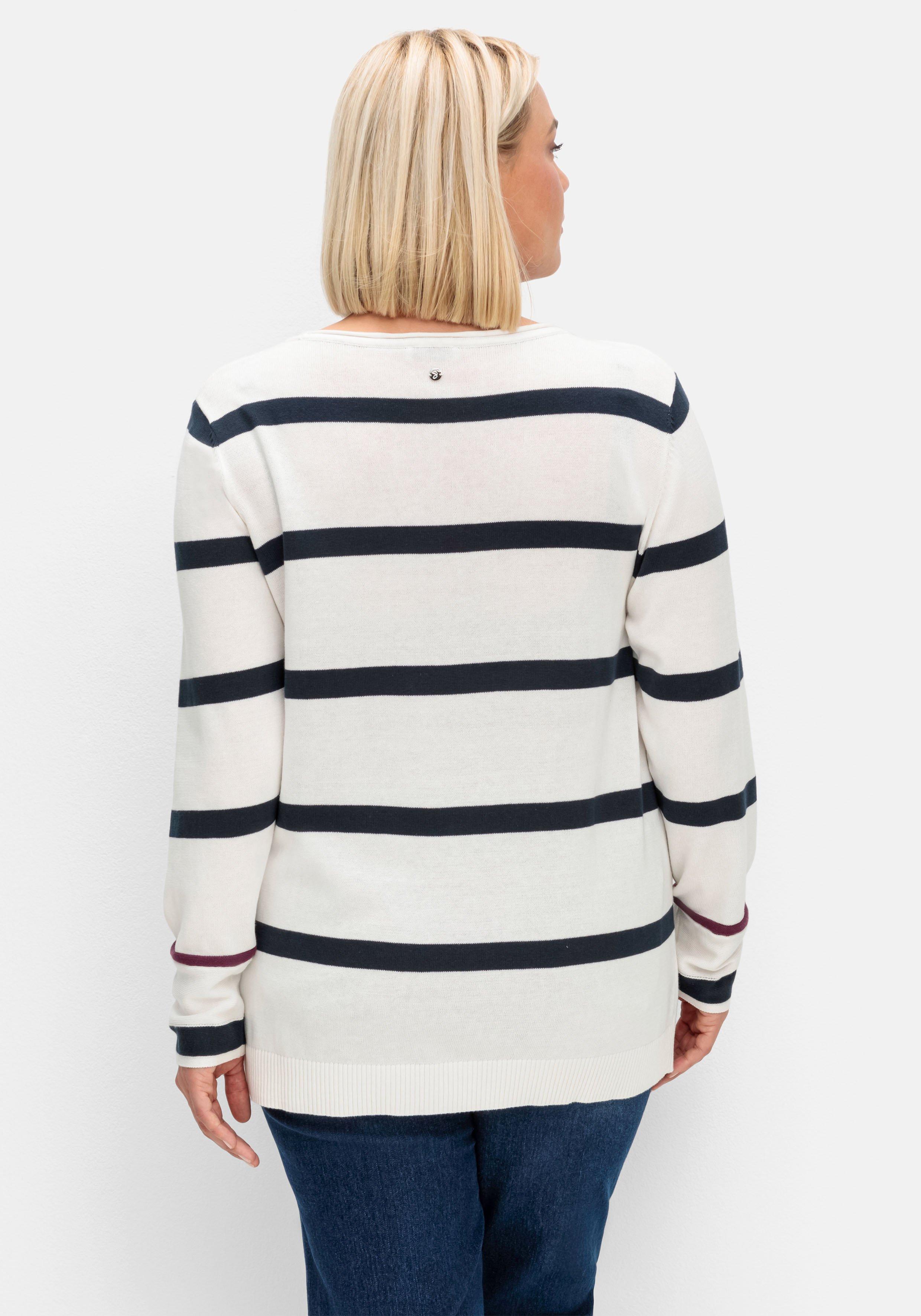 Gestreifter Pullover mit Stern-Stickerei, aus Baumwolle