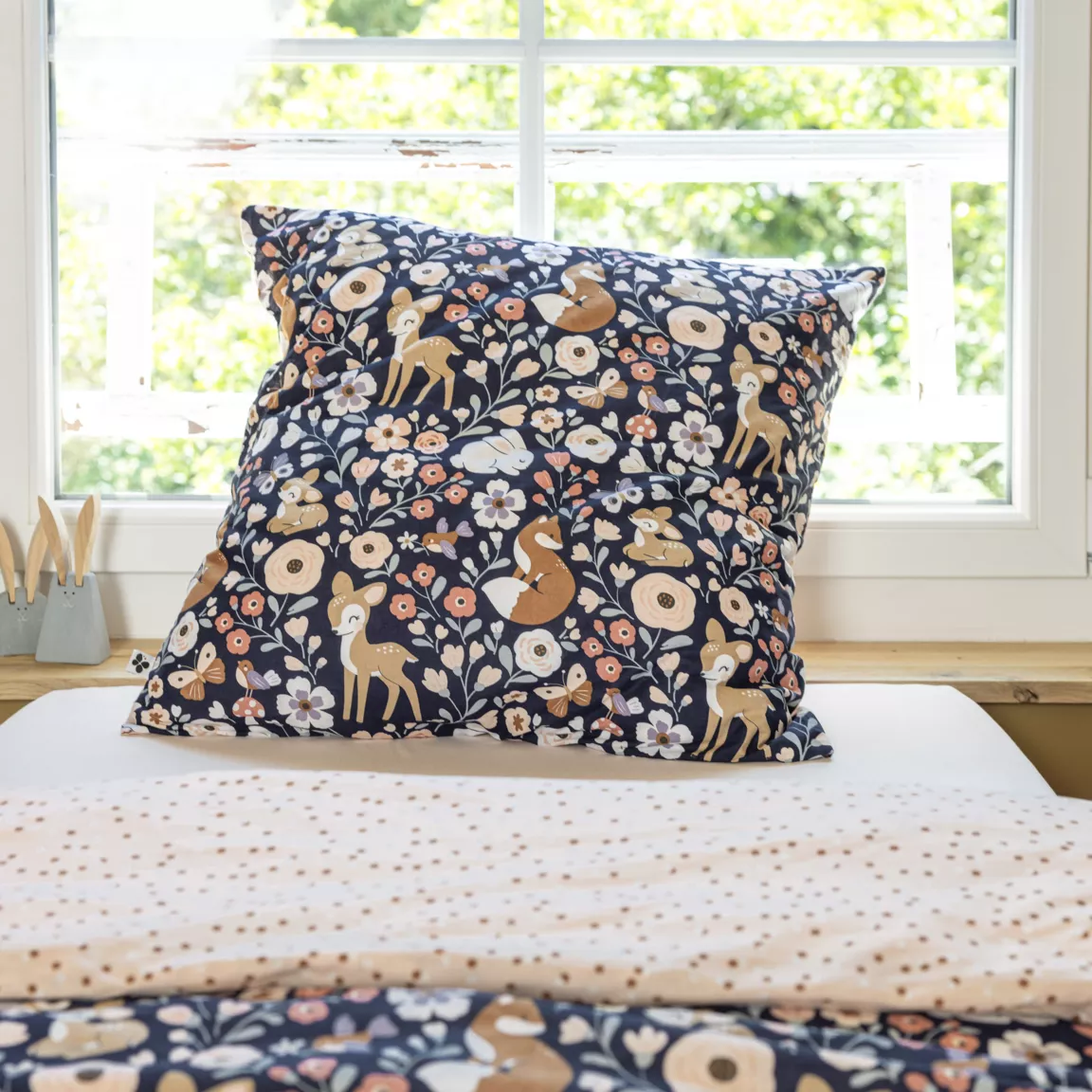 Housse de couette et deux taies enfant coton (200 x 200 cm) Forêt enchantée Multicolore