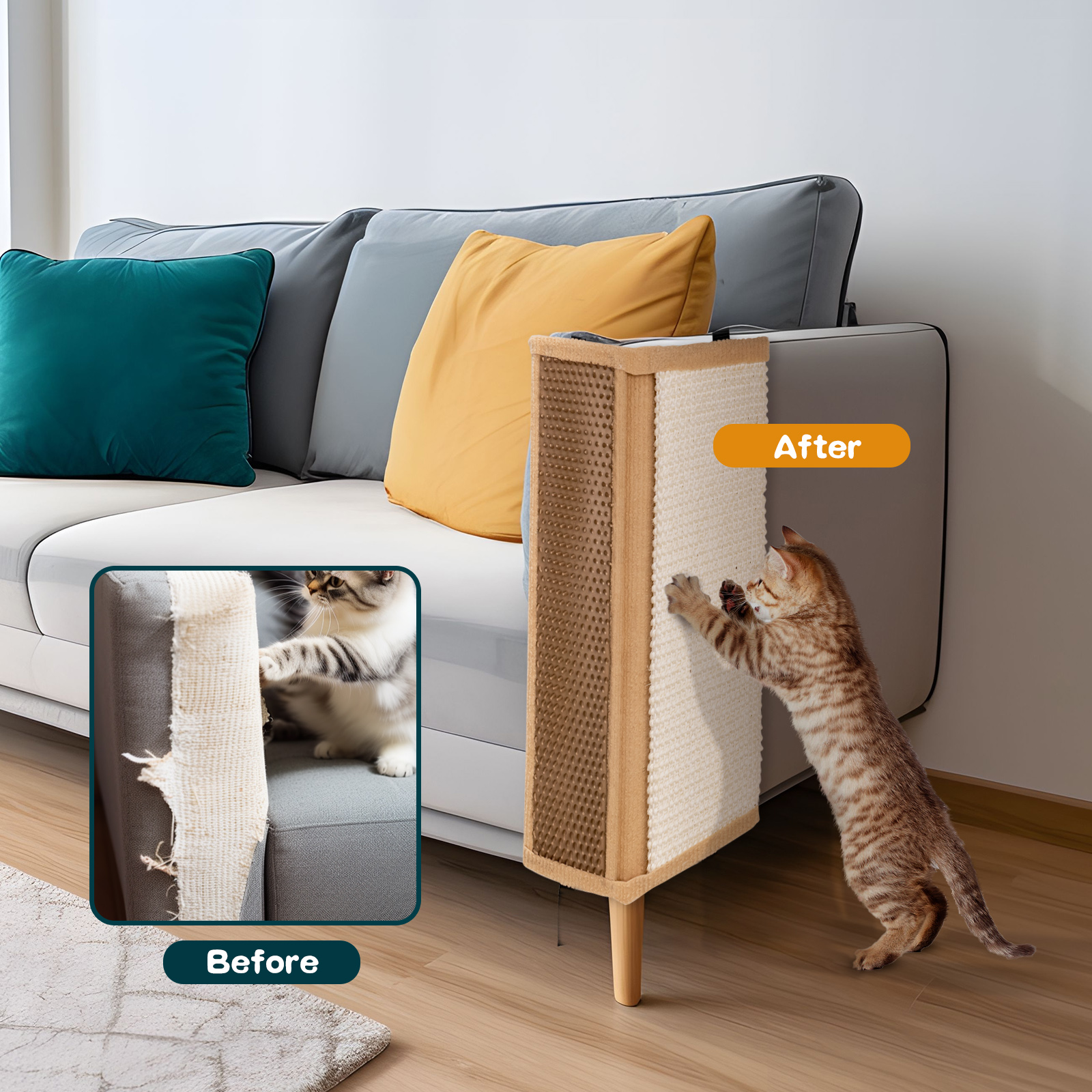 Nobleza – Arranhador de canto para gatos, afiador de garras de sisal, escova de massagem de canto para gatos, escovação de pelos de gato, 41*23cm