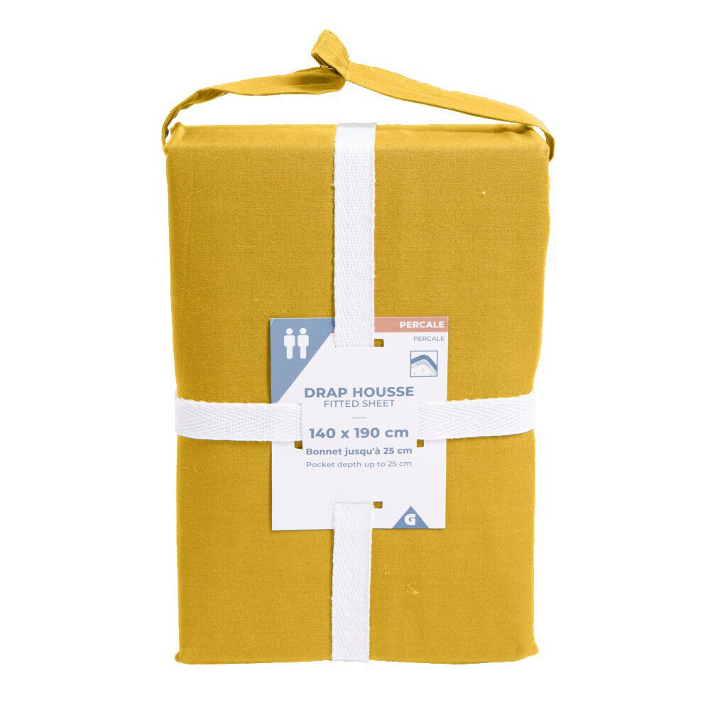 Drap housse 140x190cm 100% coton percale marron foncé