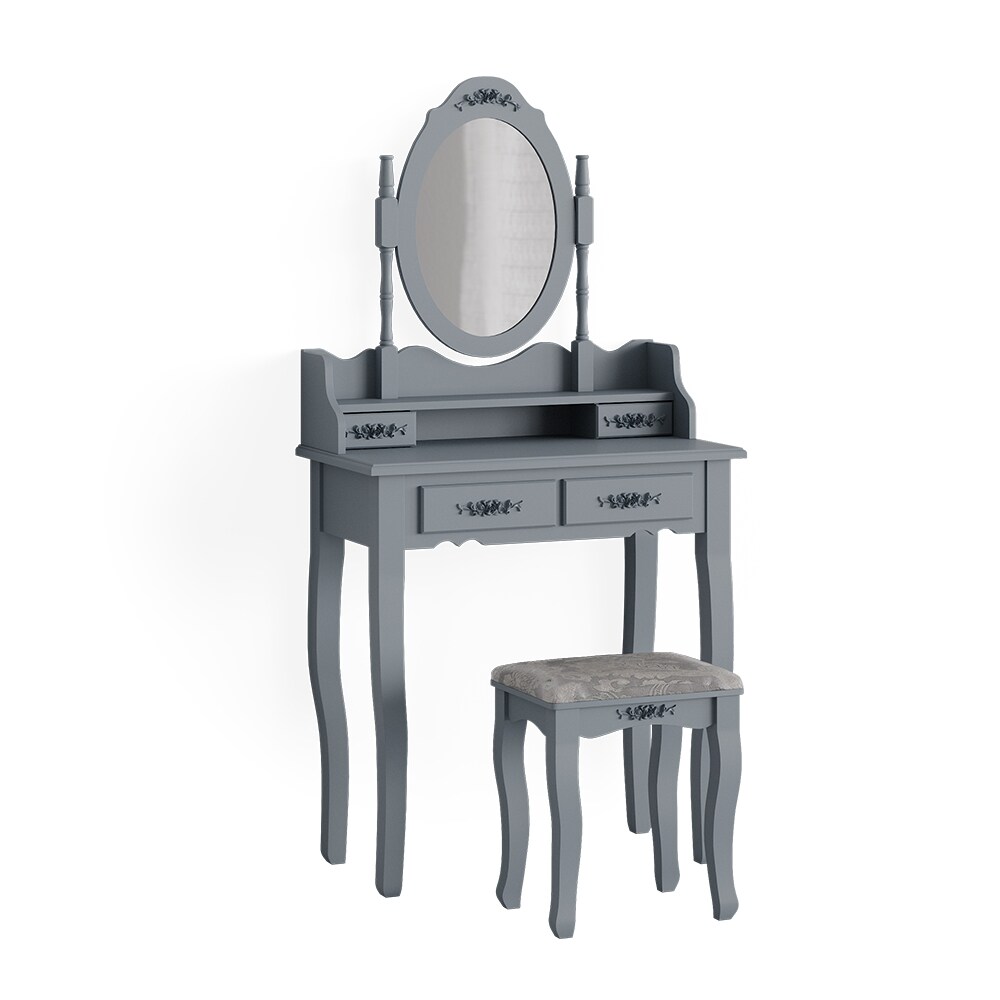 Vicco Schminktisch Frisiertisch Kosmetiktisch Meghan Grau Schminkspiegel Hocker 75x147 Barock Schlafzimmerkommode Schminkkommode Schwenkspiegel Schublade Aufbewahrung Frisierkommode Make-Up-Tisch