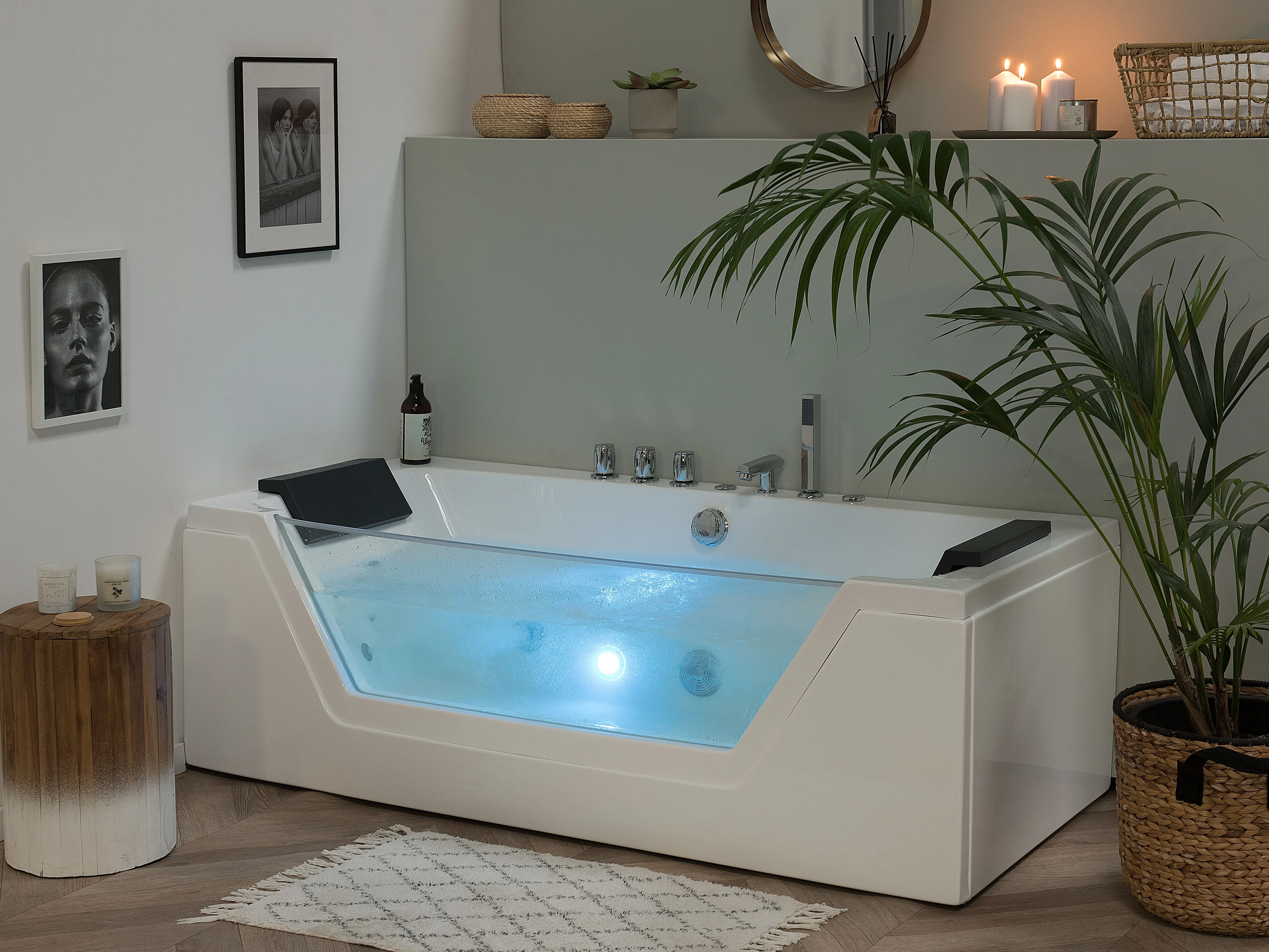Hoek bubbelbad met LED SAMANA 174 x 79 cm Wit