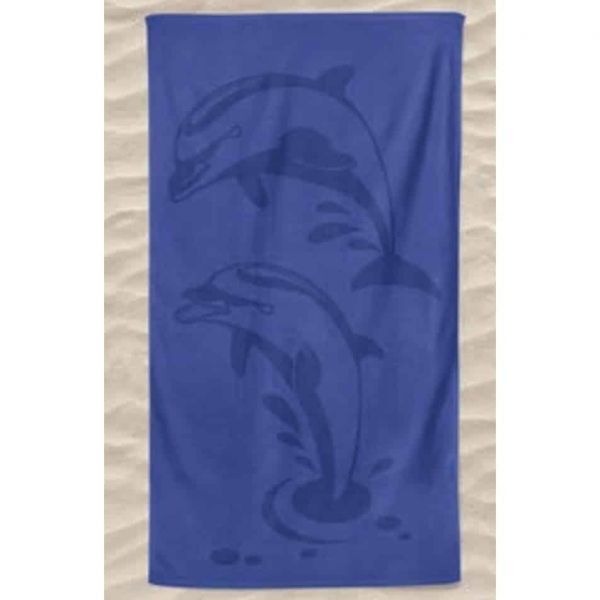 Toalha de Praia Microfibra Lisa Dois Golfinhos em Relevo 180 x 100 cm Azulão