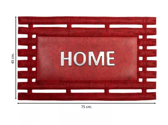 Tapis d'entrée en fibre et caoutchouc avec métal rouge 75x45