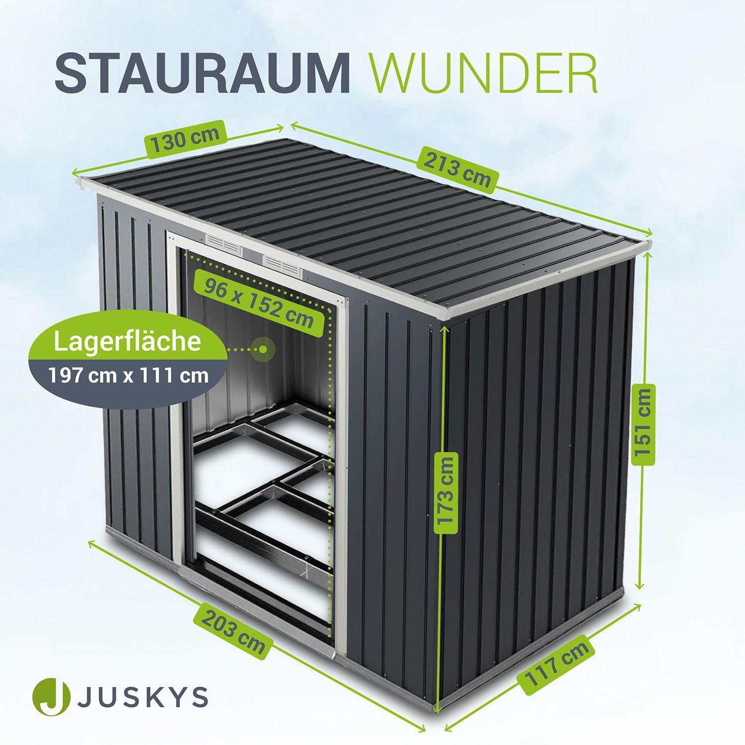 Juskys Metall Gerätehaus Geräteschuppen M mit Pultdach, Schiebetür & Fundament 4m³ anthrazit