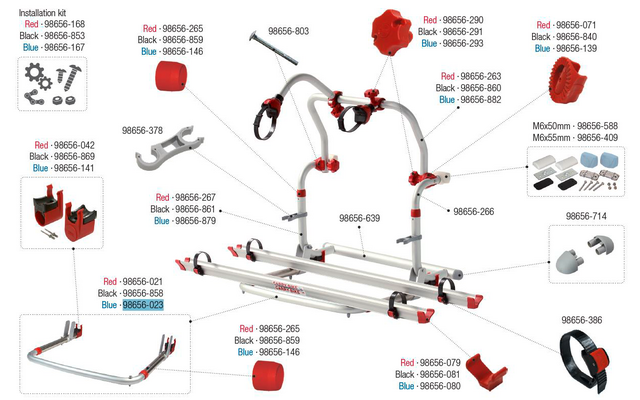 Fiamma Teleskopauflagebügel passend für Carry Bike Pro / Pro C - Farbe Blau Fiamma Ersatzteilnummer 98656-023