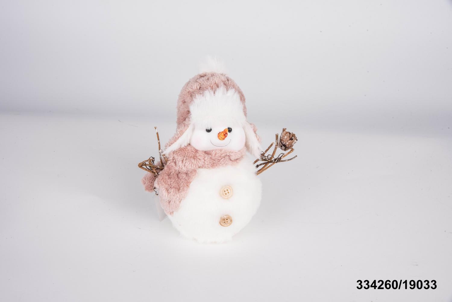BONHOMME DE NEIGE POLYSTYRENE ROSE BLANC H.16CM