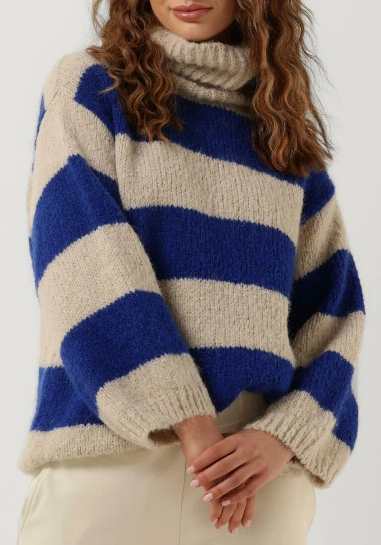 10DAYS blauwe 10days coltrui block stripe sweater
